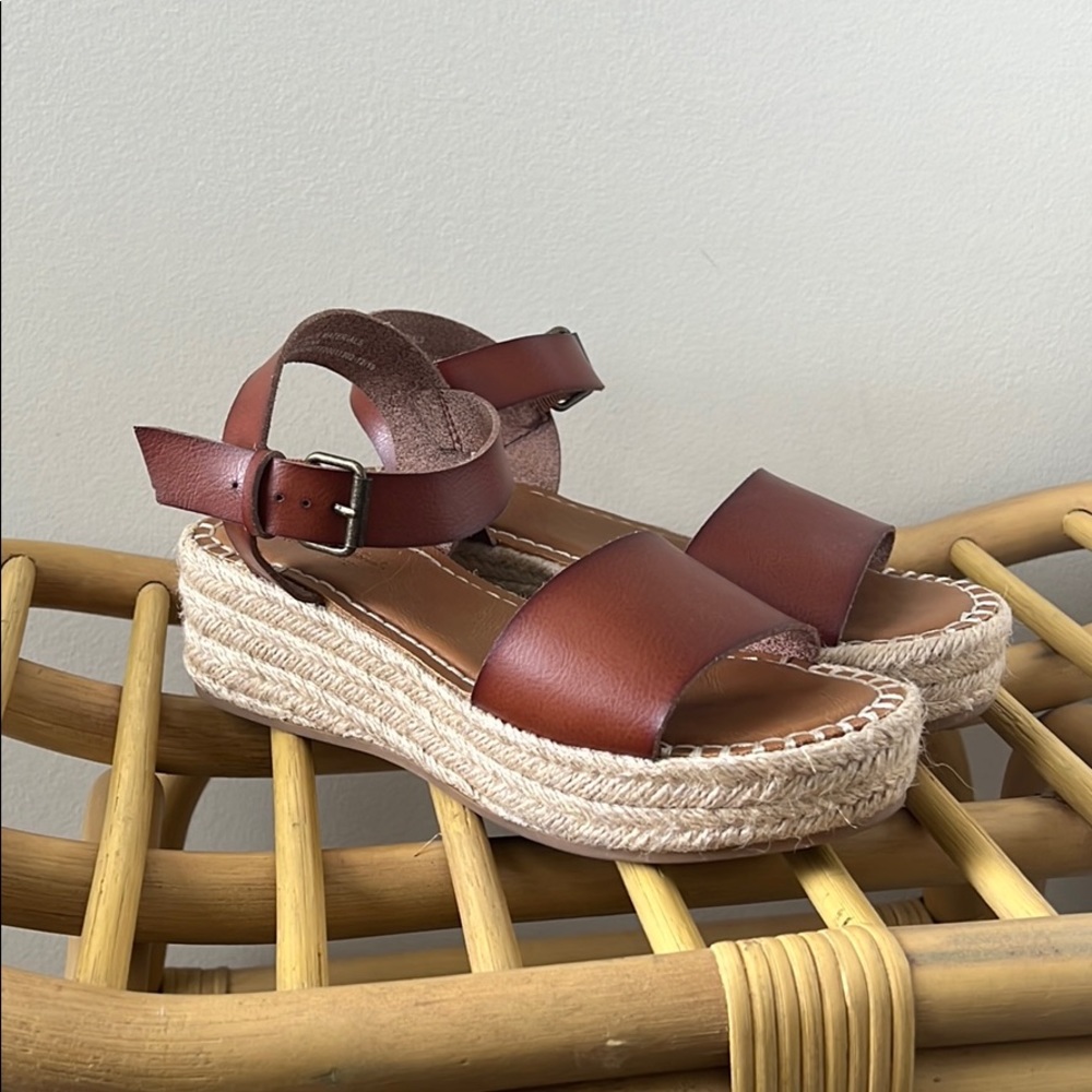 Cognac Leather Espadrilles Sandal Heels